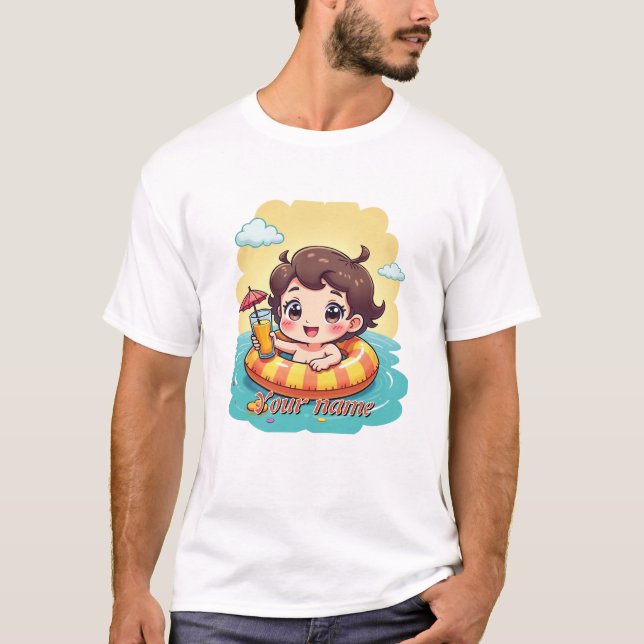 Custom Name Pool Float Summer Design T-Shirt (Front)
