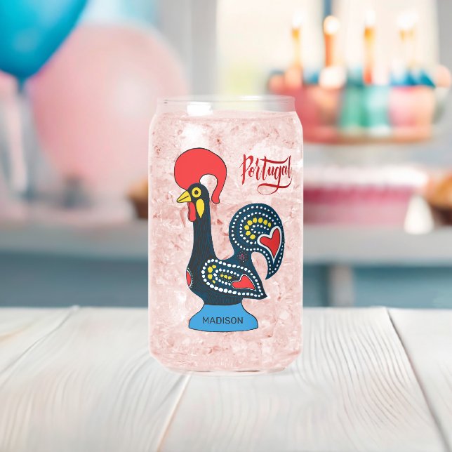 Custom Name Portugese Rooster Can Glass (Insitu (Baby Shower))