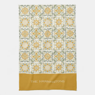 Custom Name Portugese Tiles Pattern Kitchen Towel