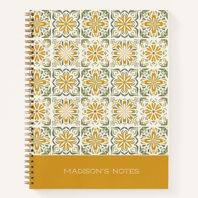 Custom Name Portugese Tiles Pattern Notebook (Front)