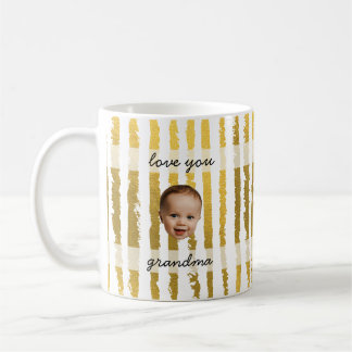 Custom Name Preppy Gold Striped Baby Face Photo Coffee Mug