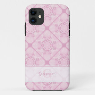 Custom Name Preppy In Pink Mandala Diamond Tiled iPhone 11 Case