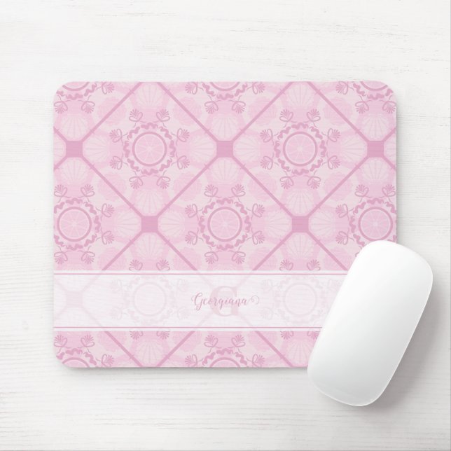 Custom Name Preppy In Pink Mandala Diamond Tiled Mouse Pad (With Mouse)