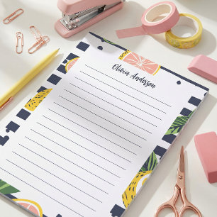 Custom Name Preppy Tropical Lemon Striped Notepad