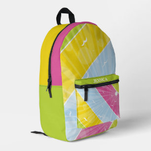 Custom Name Pretty Bright Colourful Checkers Printed Backpack