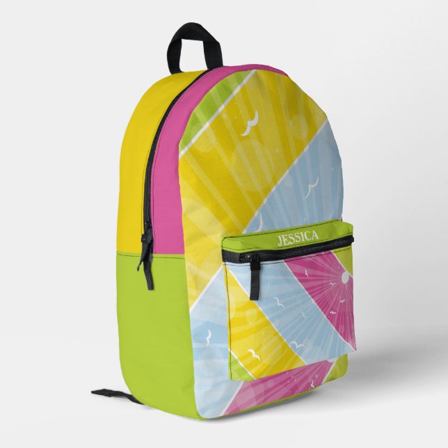 Custom Name Pretty Bright Colourful Checkers Printed Backpack (Back Corner Left)