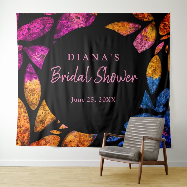 Custom Name Pretty Colourful Foliage Bridal Shower Tapestry (In Situ (Horizontal))