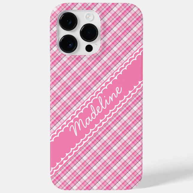 Custom Name Pretty in Pink Plaid Tartan Pattern Case-Mate iPhone Case (Back)