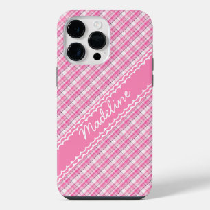 Custom Name Pretty in Pink Plaid Tartan Pattern iPhone 14 Pro Max Case