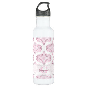 Custom Name Pretty Pink 70s Confetti Lace Mandala 710 Ml Water Bottle