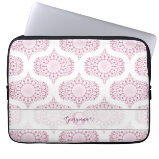 Custom Name Pretty Pink 70s Confetti Lace Mandala Laptop Sleeve