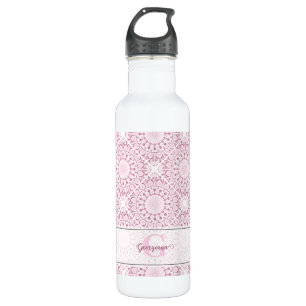 Custom Name Pretty Pink Confetti Lace Mandala Tile 710 Ml Water Bottle