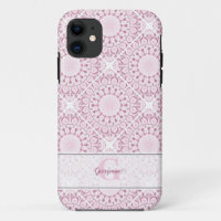 Custom Name Pretty Pink Confetti Lace Mandala Tile