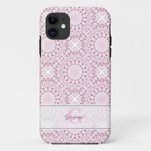 Custom Name Pretty Pink Confetti Lace Mandala Tile iPhone 11 Case