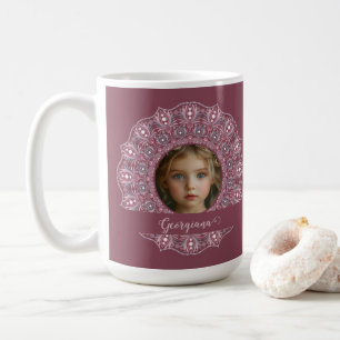 Custom Name Pretty Pink Floral Mandala Photo Frame Coffee Mug