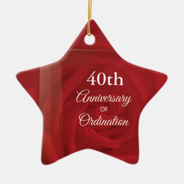 Custom Name Priest Anniversary Ordination Red Rose Ceramic Ornament (Front)