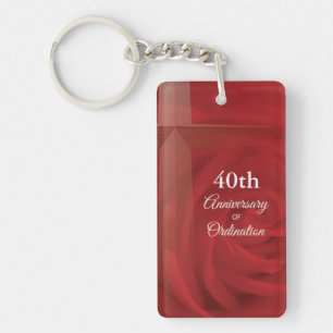 Custom Name Priest Anniversary Ordination Red Rose Keychain