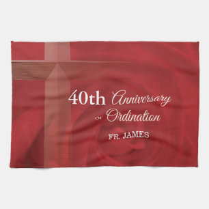 Custom Name Priest Anniversary Ordination Red Rose Kitchen Towel