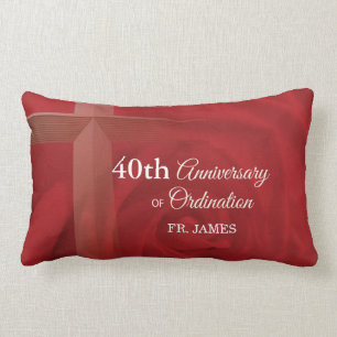 Custom Name Priest Anniversary Ordination Red Rose Lumbar Pillow