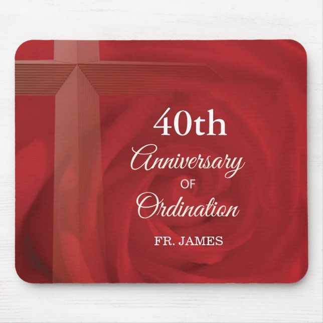 Custom Name Priest Anniversary Ordination Red Rose Mouse Pad (Front)