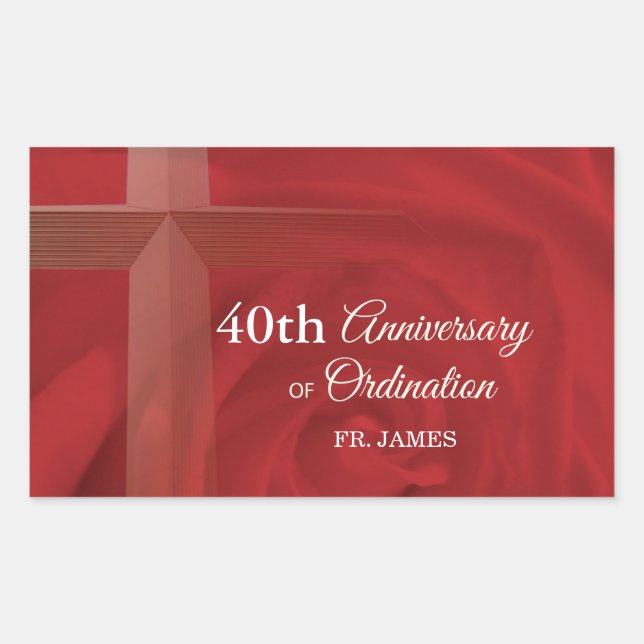 Custom Name Priest Anniversary Ordination Red Rose Sticker (Front)