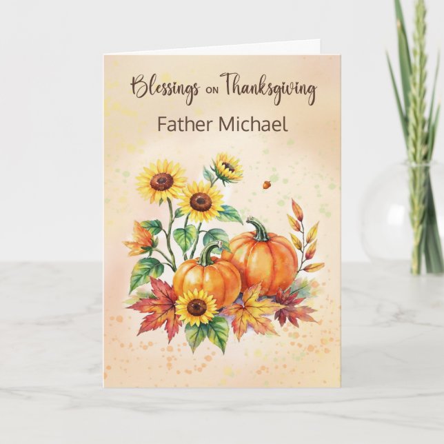 Custom Name Priest Blessings on Thanksgiving Card (Front)