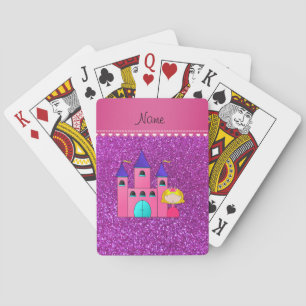 Custom name princess castle neon purple glitter playing cards
