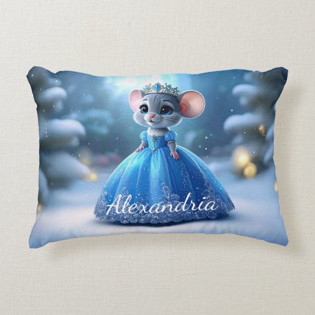 Custom Name Princess mouse with tiara Accent Pillow (Front)