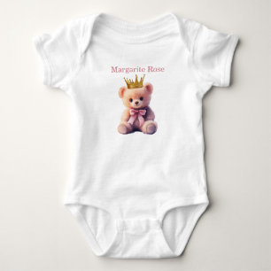 Custom Name Princess Teddy Bear Baby Bodysuit