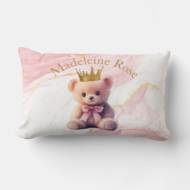Custom Name Princess Teddy Bear Lumbar Pillow (Front)