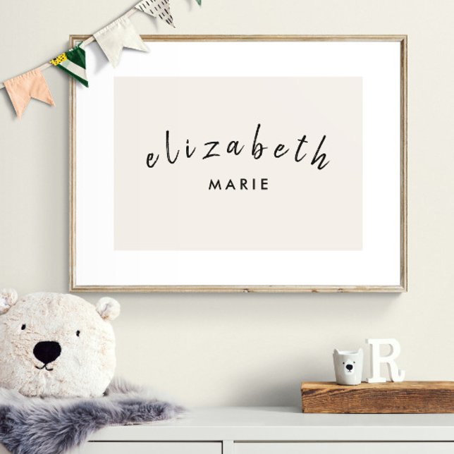 Custom Name Print Minimalist Neutral Nursery (Shown with frame. Print is designed with white border which gives the illusion of a mat.)