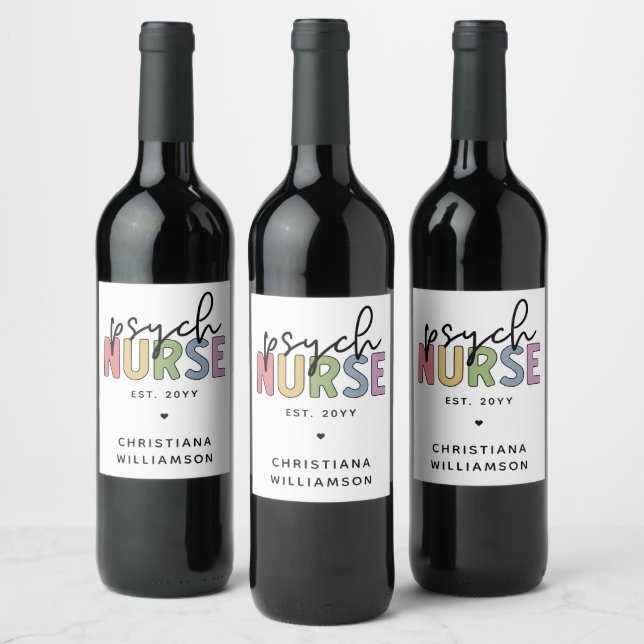 Custom Name Psych Nurse | Psychiatric Nurse Wine Label (Bottles)