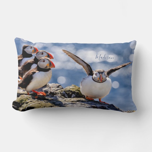 Custom name Puffin throw pillows (Front)