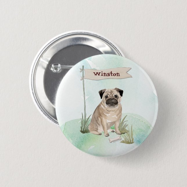Custom Name Pug Pet Dog 2 Inch Round Button (Front & Back)