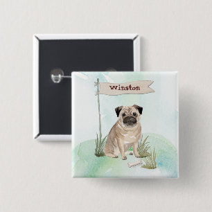 Custom Name Pug Pet Dog 2 Inch Square Button