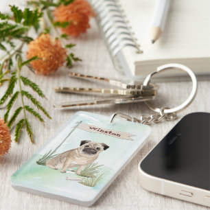 Custom Name Pug Pet Dog Keychain