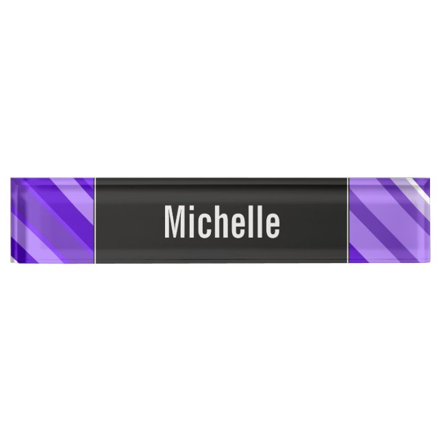 Custom Name + Purple and White Striped Pattern Nameplate (Front)
