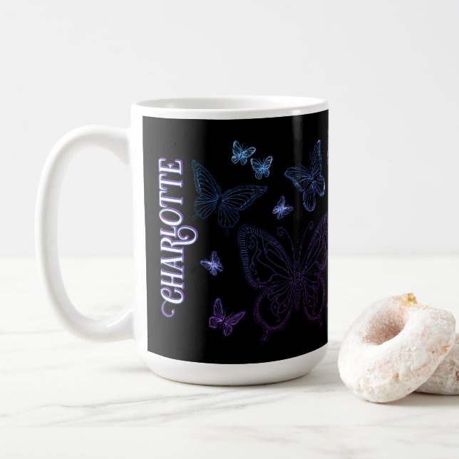 Custom Name Purple Blue Butterfly Gift for Her Mug (With Donut)