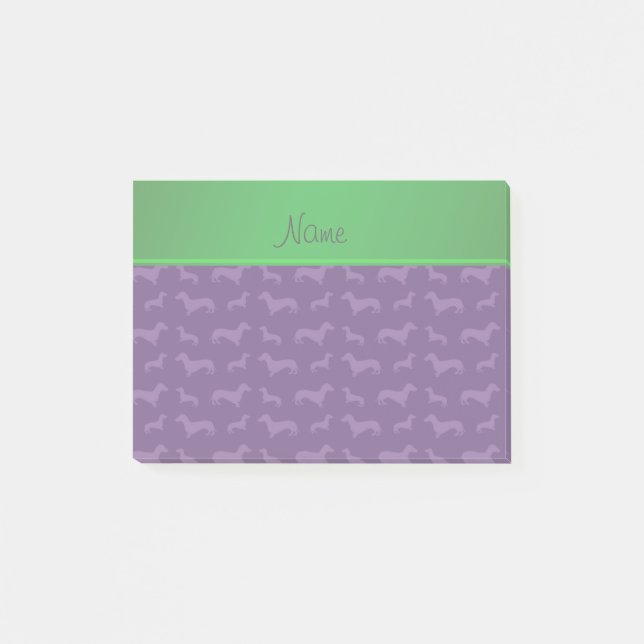 Custom name purple dachshund green stripe post-it notes (Front)