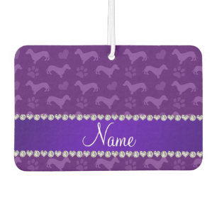 Custom name purple dachshunds hearts paws air freshener
