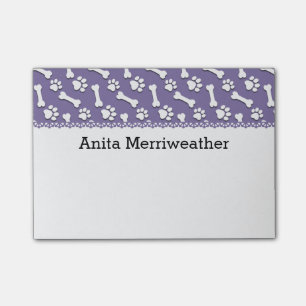 Custom Name Purple Dog Bones and Paws V03 Post-it Notes