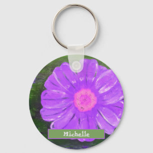 Custom Name Purple Flower Acrylic Painting Keychain