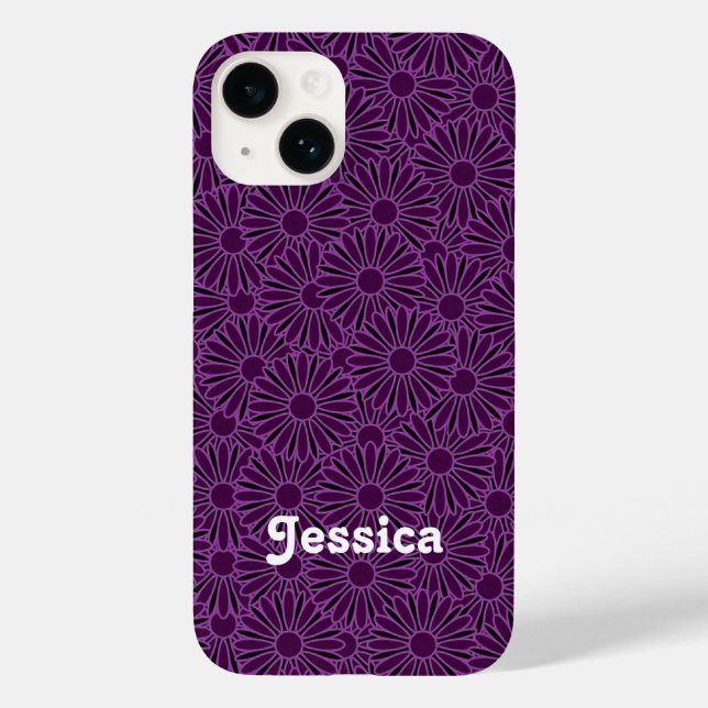 Custom name purple flowers on black Case-Mate iPhone case (Back)