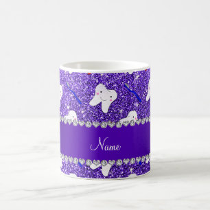 Custom name purple glitter brushes and tooth coffee mug