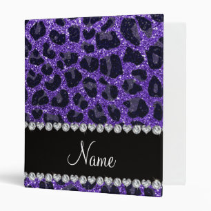 Custom name purple glitter leopard spots binder