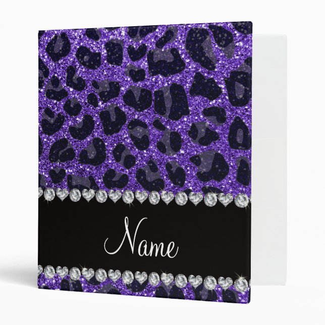 Custom name purple glitter leopard spots binder (Front/Inside)
