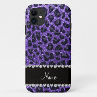 Custom name purple glitter leopard spots