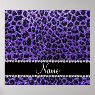 Custom name purple glitter leopard spots poster