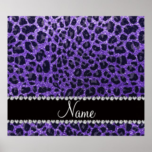 Custom name purple glitter leopard spots poster (Front)