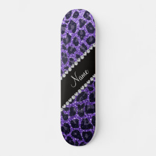 Custom name purple glitter leopard spots skateboard